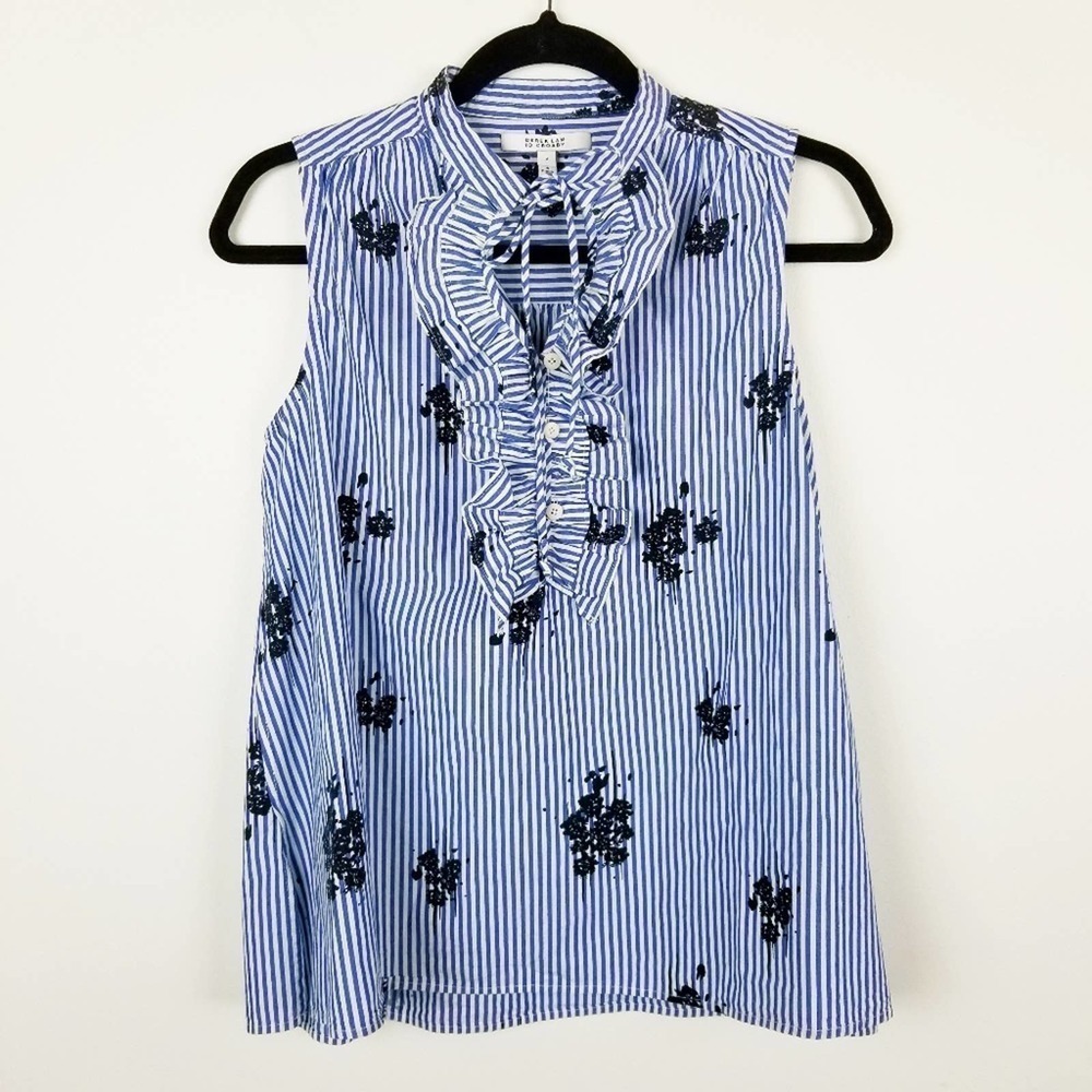 Derek Lam Stripe Sleeveless Ruffle Blouse, Size 2